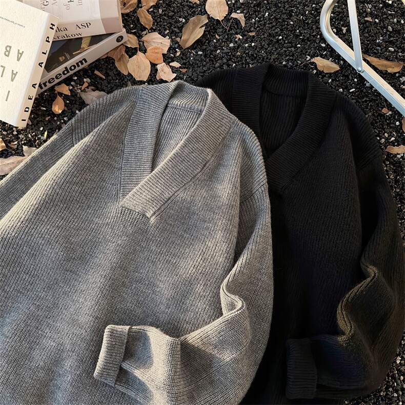 港风秋冬款男V领套头毛衣北极绒针织衫宽松外套M051P52，男装针织衫/毛衣，星座1013-1