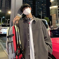 2025港风夜景麂皮绒宽松时尚长袖衬衫S70P48控68，男装衬衫，电商A247