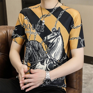 夏季薄款男士圆领短袖t恤时尚休闲2023新款打底衫修身上衣服体恤图片