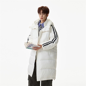 中长款羽绒服90绒条纹情侣羽绒连帽过膝外套  D5580-TP235328图片