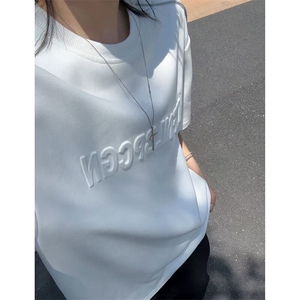 夏季美式高街cleanfit凹凸字母钢印短袖货号T25182P35
