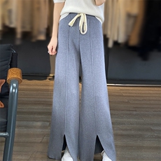 100%中缝羊绒阔腿裤女高腰优雅外穿加厚直筒裤软糯时尚针织长裤，女装休闲裤，越洋羊