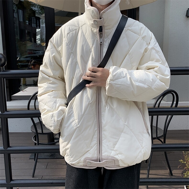 菱形格立领保暖棉衣男冬季加厚简约宽松情侣棉服1001-1-MY906-P85,男装棉衣,星座1001-1