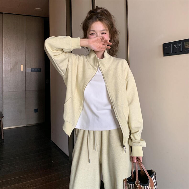 黄色休闲立领卫衣运动套装女春2025新款高级感两件套减龄韩系,女装套装/套裙,2C317A