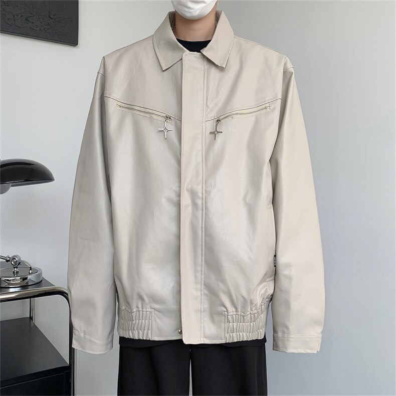 高品质秋款男皮衣休闲夹克工装十字架拉链机车洞洞外套JK029 P75图片