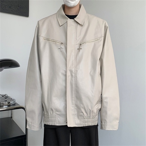 高品质秋款男皮衣休闲夹克工装十字架拉链机车洞洞外套JK029 P75图片