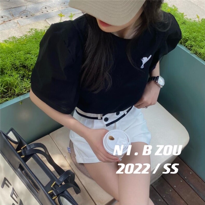 现货爱心印花泡泡袖短袖，其它，你别走(4F)