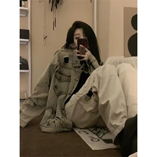 现货5千件男女美式牛仔外套春扎染破坏牛仔衣高街夹克NT521P75，男装工装外套，星座301D-2(原星座1004-1）