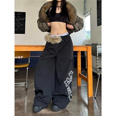 辣到中暑秋冬美式辣妹风拼接毛领腰带加绒宽松休闲裤阔腿拖地裤，男装卫衣，星座506A