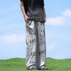 美式街头嘻哈涂鸦运动裤男夏季薄款百搭宽松休闲裤爵士街舞裤子，男装休闲裤，星座716-4