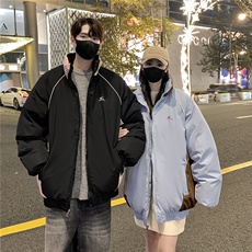 情侣装冬装双面穿条纹织带棉服拼色棉衣休闲外套男G1101P138，男装棉衣，电商A339