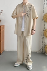 夏季衬衫套装风裤子短袖上衣A061-EA50282-p80-聚酯纤维，男装衬衫，电商A061