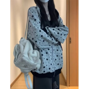 秋冬潮牌复古满印星星拉链卫衣宽松开衫外套男女情侣 WV3032图片