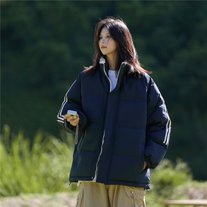 ！冬季条纹五防立领加绒加厚棉衣情侣撞色棉服外套MY7777-P75图片
