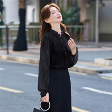 BAO现货2026春季新款时尚气质优雅立体织花减龄显瘦长袖百搭衬衣，女装衬衫，火爆靓佳人