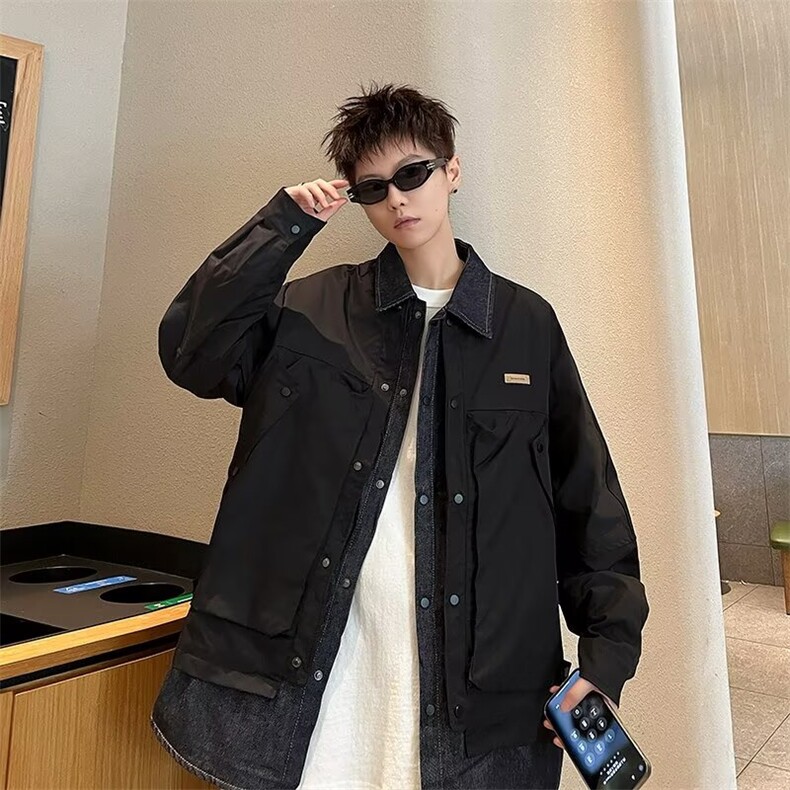 假两件设计感外套男春秋季2024新款翻领夹棉冬装夹克上衣JKW33,男装夹克,星座506