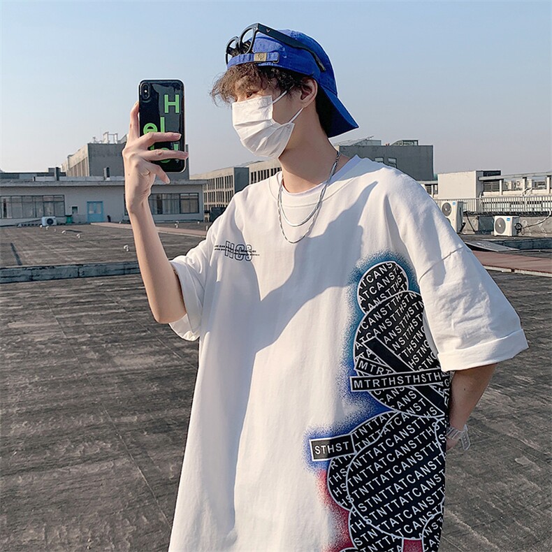 DX120P35港风纯短袖青少年学生百搭高街潮流宽松T恤纯上衣,男装T恤,星座1204-3