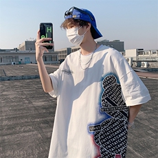 DX120P35港风纯短袖青少年学生百搭高街潮流宽松T恤纯上衣，男装T恤，星座1204-3