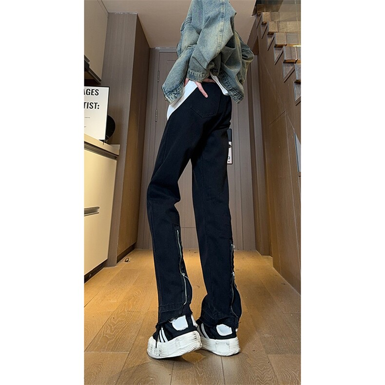 现货黑色拉链毛边美式修身直筒高街牛仔裤男K5813-P50控78,男装牛仔裤,星座205