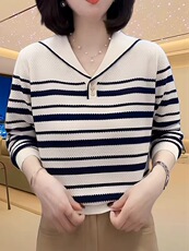莱赛尔天丝蜂窝这么海军领长袖，女装针织衫/毛衣，晨旭羊绒