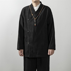 秋冬新款风男装棉麻提花改良汉服加绒新中式外套X15P85，男装民族服装，钱塘802