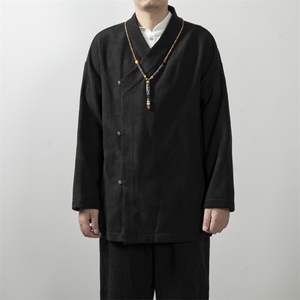 秋冬新款风男装棉麻提花改良汉服加绒新中式外套X15P85图片