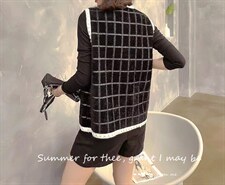 现货水貂毛格子马甲，女装马甲，CHERRY·印