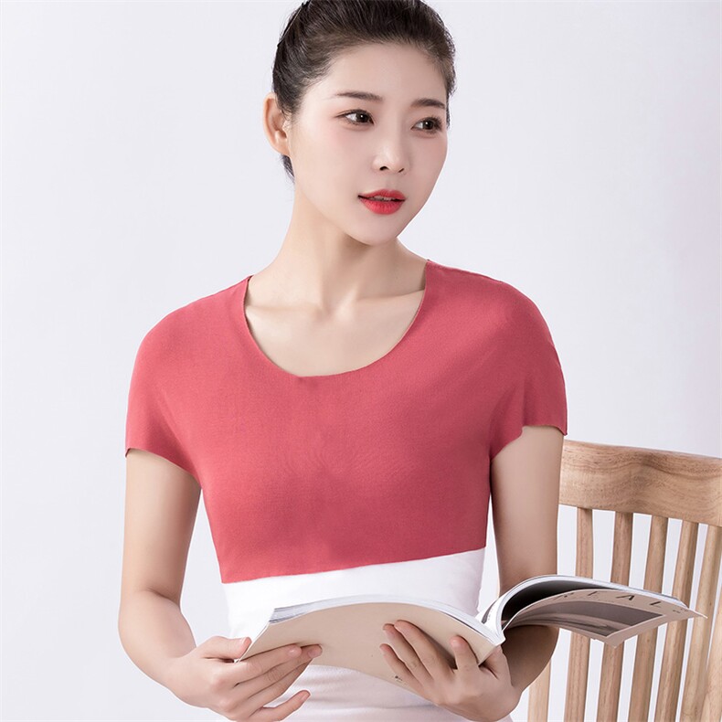 秋冬新款莫代尔高弹贴肤无痕护肩保暖内衣女短袖打底衫,饰品周边,晨宏羊绒