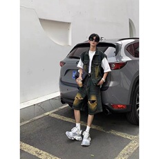 水洗破洞牛仔裤短裤男女夏季薄款阔腿宽松休闲中裤五分裤D6612，男装牛仔裤，星座1116A（原606A-3）