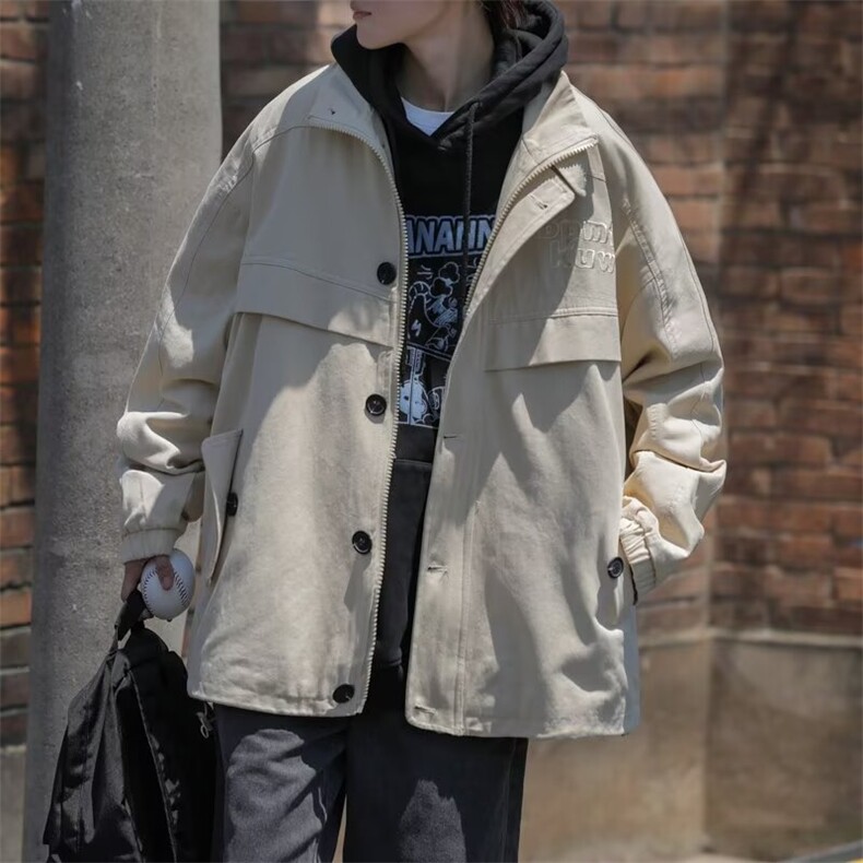 工装夹克外套男秋季潮牌宽松日系复古休闲百搭上衣服JD19,男装夹克,星座1116A-1（原606A）