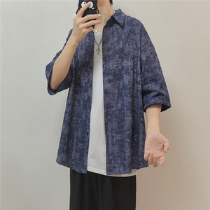 现货迷彩花色五分袖衬衫男生厚款牛仔衬衣KD582-P65图片