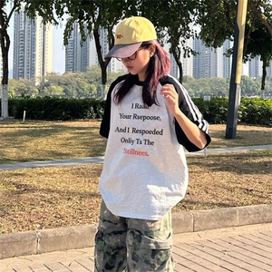 抖音得物品质二开240克宽松纯棉美式潮牌插肩三杠织带短袖T恤图片
