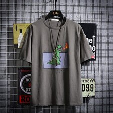 2021夏季新网格风日系大码男已注册卡通印花短袖T恤T1053-P25，男装T恤，电商A001