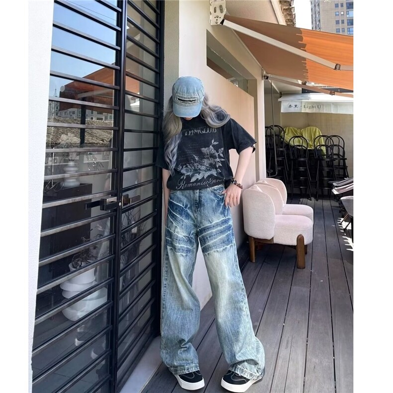 【现货】牛仔裤男闪电纹宽松百搭港风Y801P45,男装牛仔裤,星座1112-1