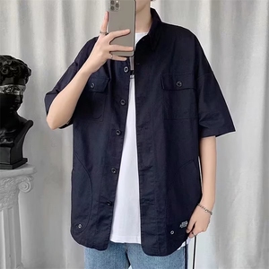 新款工装短袖男潮牌潮流美式复古宽松设计感衬衫T恤男CS0227-P38图片