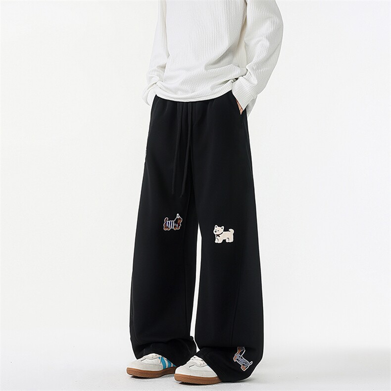 8XL-M腊肠狗贴布绣阔腿裤男直筒裤垂感高级感休闲裤卫裤K9160P55，男装休闲裤，电商D206-1