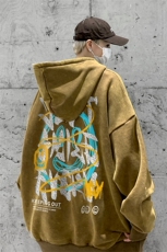 男装做旧加厚连帽卫衣23秋冬季笑脸印花男生外套XZ514-2-6678-P78，女装短外套，星座514-2(原B239)