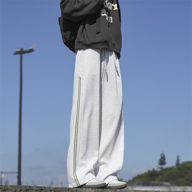 织带拼接休闲裤男款春秋宽松直筒卫裤美式垂感阔腿长裤K7902-P35图片