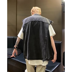 港风秋款男牛仔夹克背心马甲流苏宽松长织带休闲外套MJ02P55，男装背心/马甲，星座1013-1