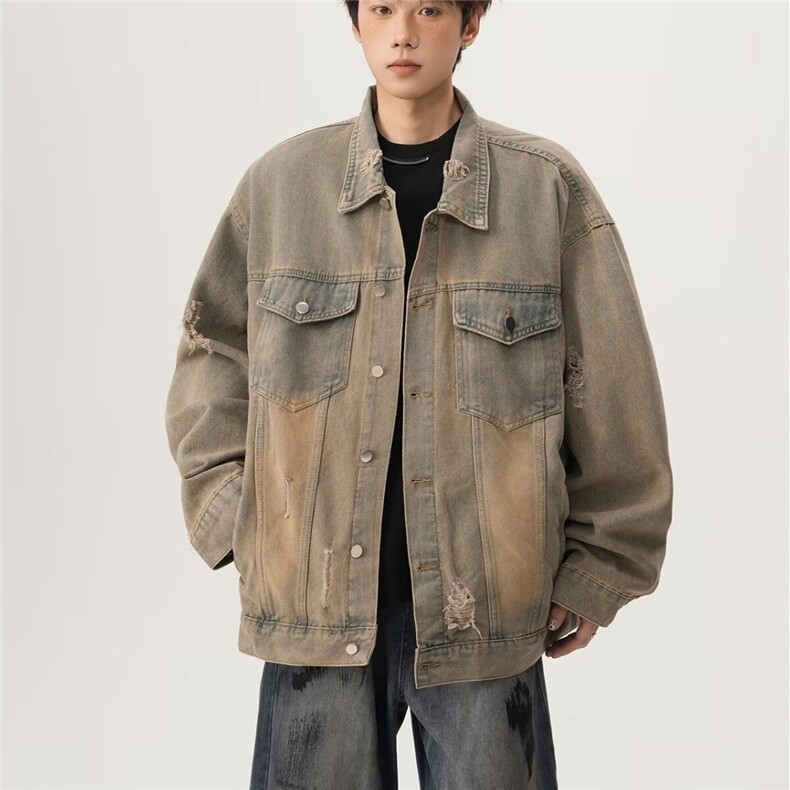 男士黑色工装牛仔外套男女生款秋季宽松上衣牛仔夹克衣服新款潮搭,男装工装外套,星座302B