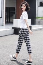 2021夏季时尚潮流修身格子裤纯色T穿着舒适清凉休闲两件套，女装连衣裙，奋斗女王