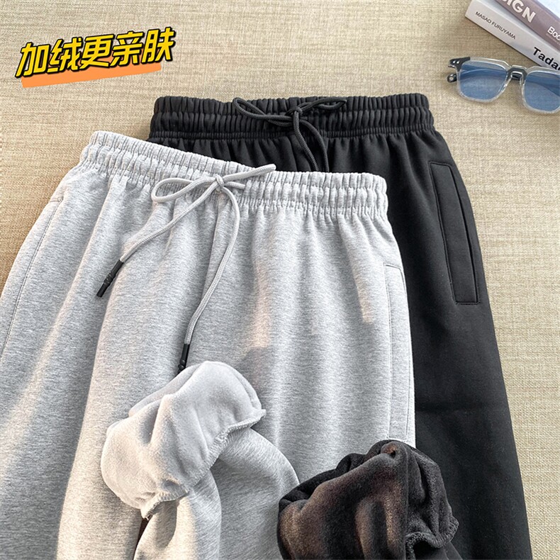 加绒休闲裤男冬季新款港风宽松束脚裤学生卫裤XZ102A-4-K800-P50图片