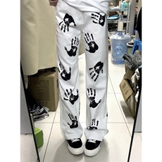 2026水墨手掌印花白色牛仔裤高街hiphop潮炸街长裤K71126-P45网图，男装牛仔裤，电商B245