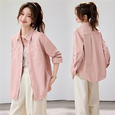 2026早春新款樱花粉工装衬衫女宽松显瘦长袖休闲衬衣温柔风韩版，女装衬衫，艾米