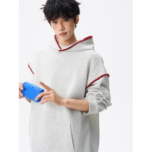 WY10155-特P48 控88新款连帽贝壳绣花麦穗提花大码男宽松情侣卫衣图片