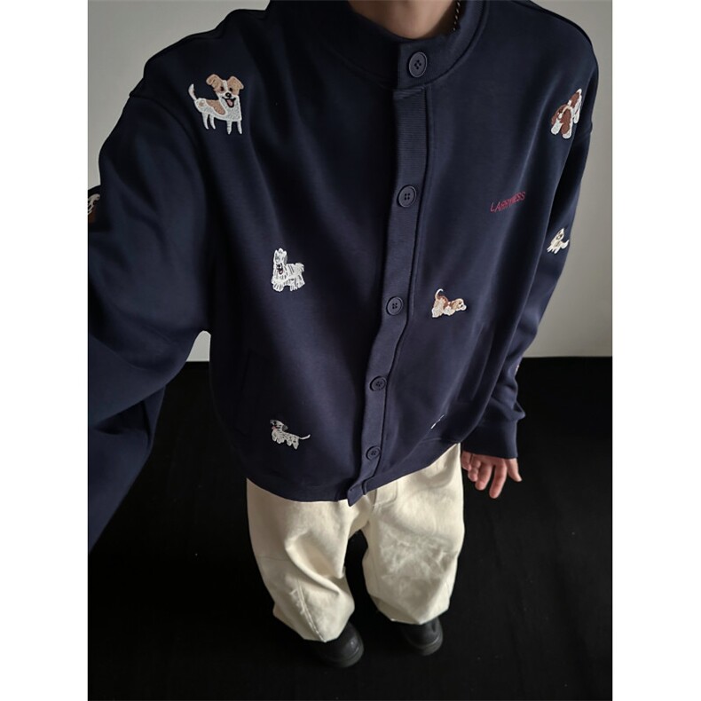WY823-尺码M-3XL-P65-X128-美式复古趣味卡通小狗刺绣开衫卫衣,男装卫衣,星座1811B