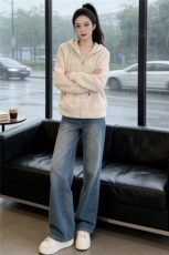 慵懒风时尚休闲运动套装女春款彩色针织连帽开衫卫衣阔腿裤两件套，女装套装/套裙，江南
