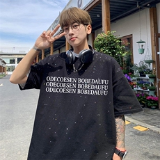 量大优供抖音视频支持得物配合二开美式满天星亮片短袖T恤MTX365，男装T恤，电商A486