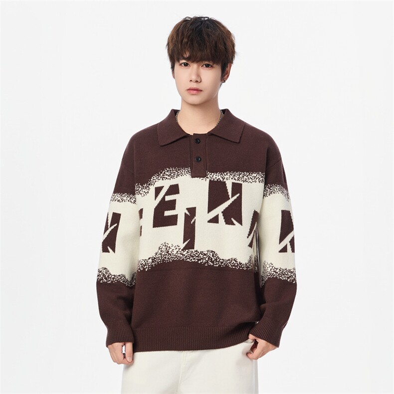 25719-特P58秋时尚衬衫领毛衣外套男士针织衫插肩袖内搭打底衫图片