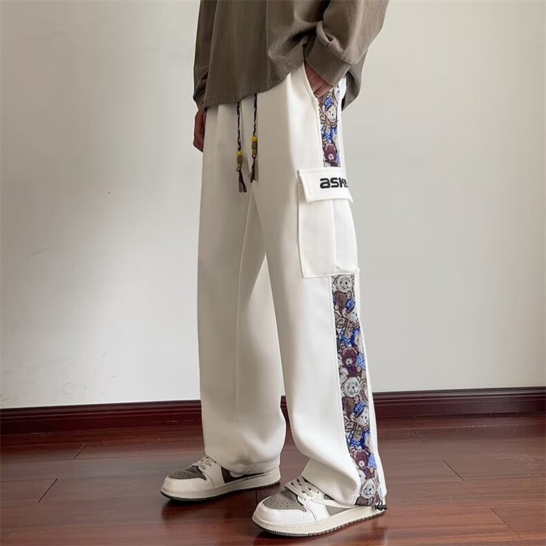 抖音得物货休闲裤男韩版潮拼色高街2025秋季新款ins长裤K4496-P59,男装休闲裤,星座412